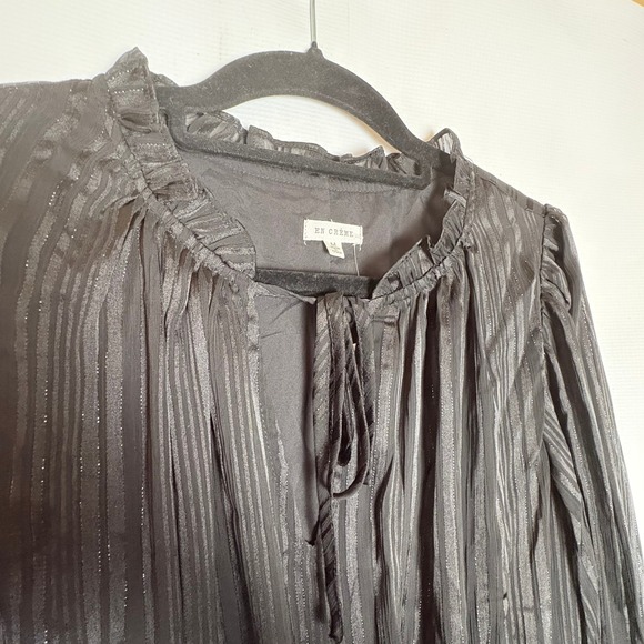 NWT En Creme Black Metallic Ruffle Tie Neck Midi Dress Medium Whimsigoth Vampire - Picture 6 of 13